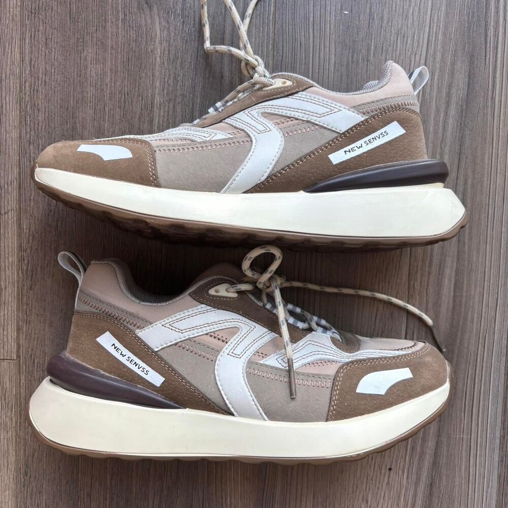 Women's Brown and Tan Trainers Sneakers